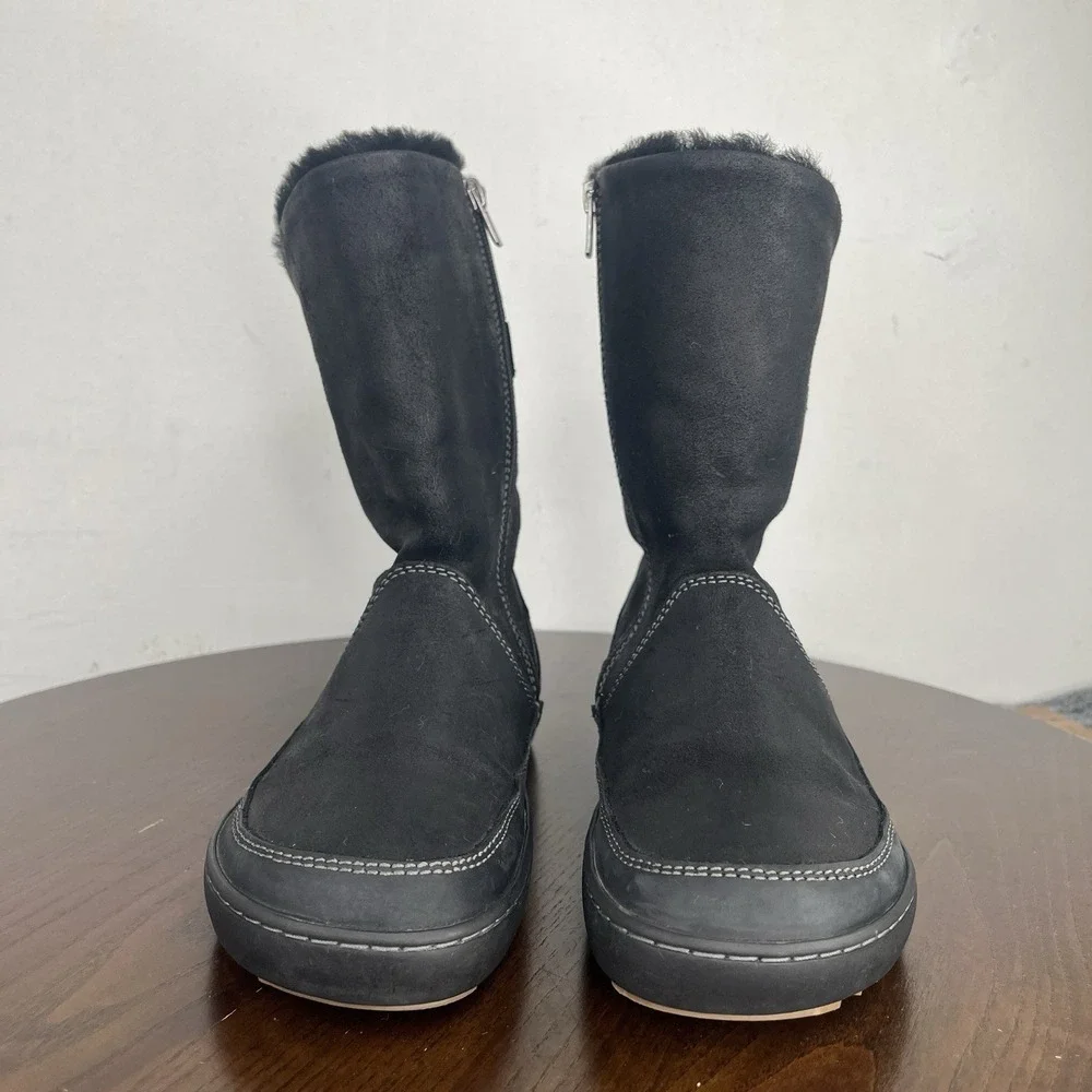 Birkenstock Woodbury Boots Women's 37/ 6 Black Suede Shearling Lined Buckle Warm - Picture 2 of 16